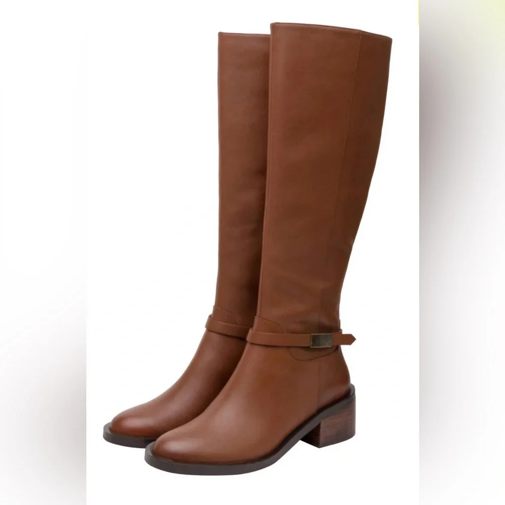 NWOT LINEA PAOLO Kamile Knee-High Riding Boots In Cognac Size 7